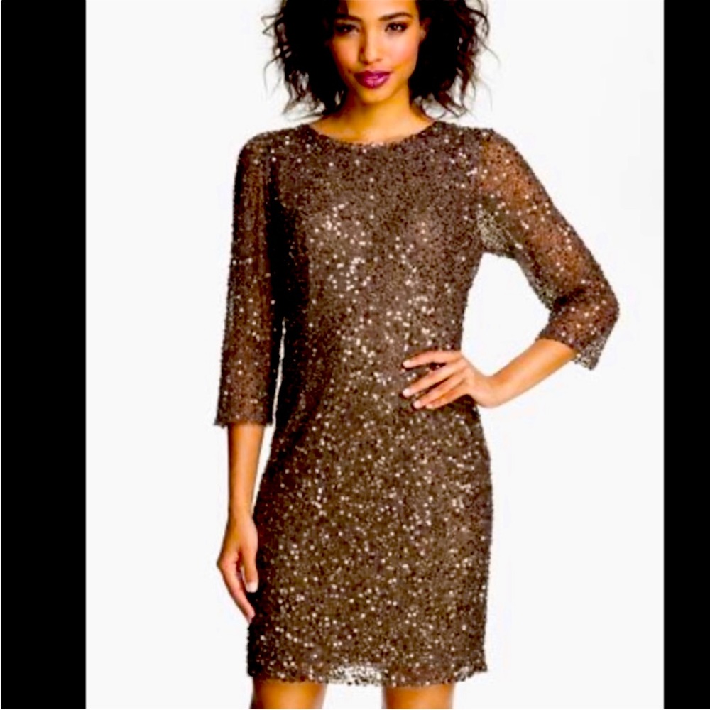 Pisarro Nights Sequin Cowl Back Dress in Mocha- worn once for 3 hours